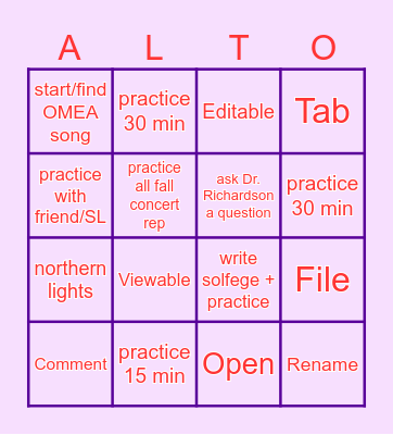 alto bingo practicing board Bingo Card