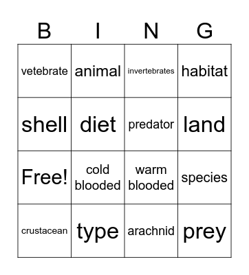 invertebrates Bingo Card