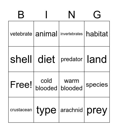 invertebrates Bingo Card