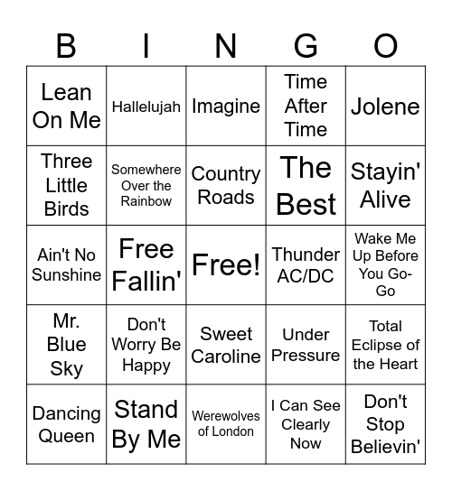 Music Bingo Card