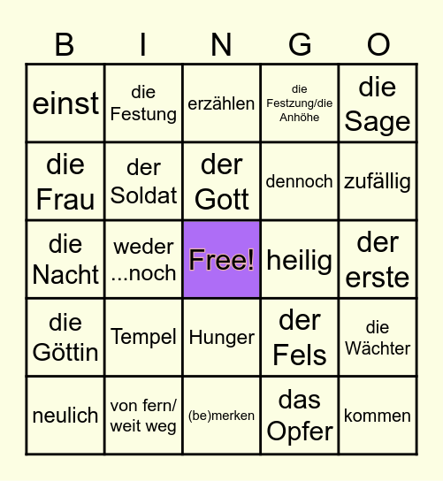 Lektion 10 Bingo Card