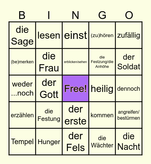 Lektion 10 Bingo Card