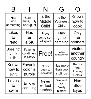 Get to Know You Bingo Card