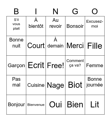 French Bingo Card