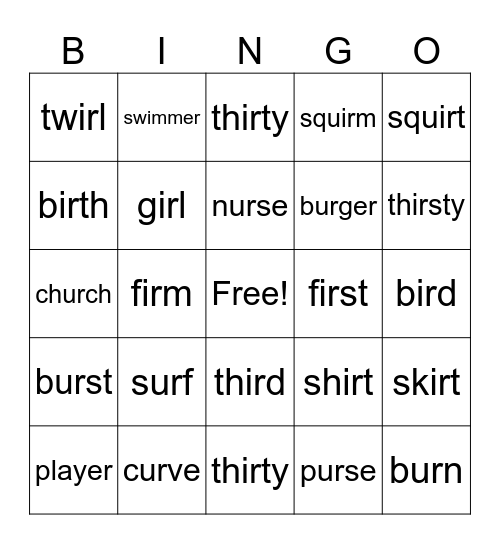 er  ir  ur Bingo Card
