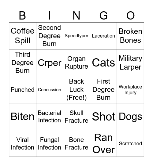 Casper Bad Luck Bingo Card