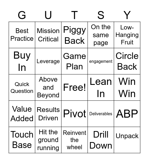 Corporate Jargon Bingo Card