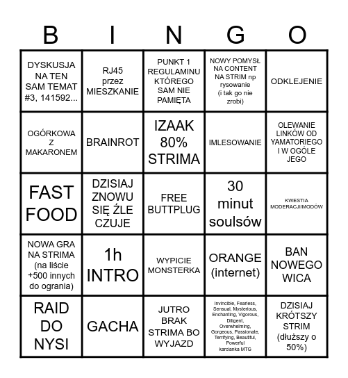 Imles strim Bingo Card