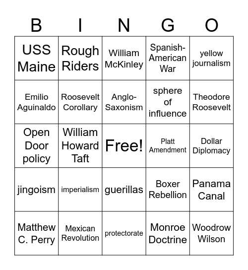 Imperialism Bingo Card