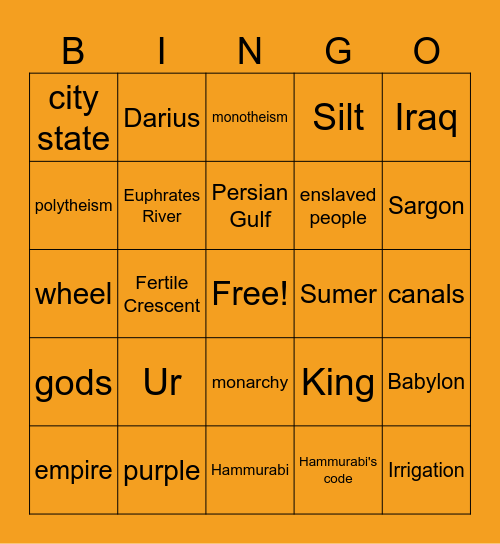 Mesopotamia Review Bingo Card