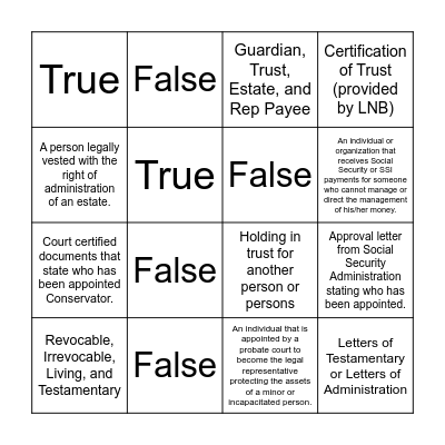 Fiduciary Relationships Bingo Card