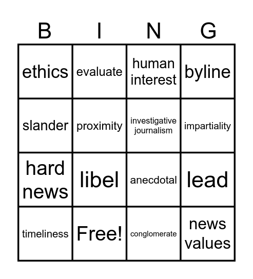 Journalism BINGO Card