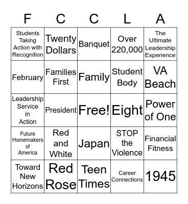 FCCLA Bingo Card
