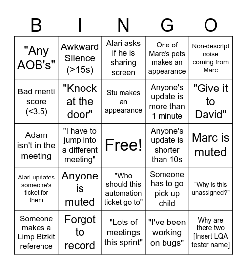 Sprint Meeting Bingo Card