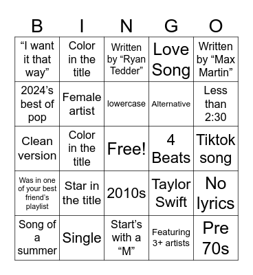 Spotify Bingo Card