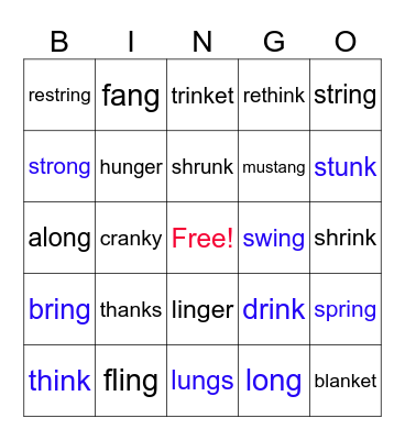 Unit 21 Spelling Words Bingo Card