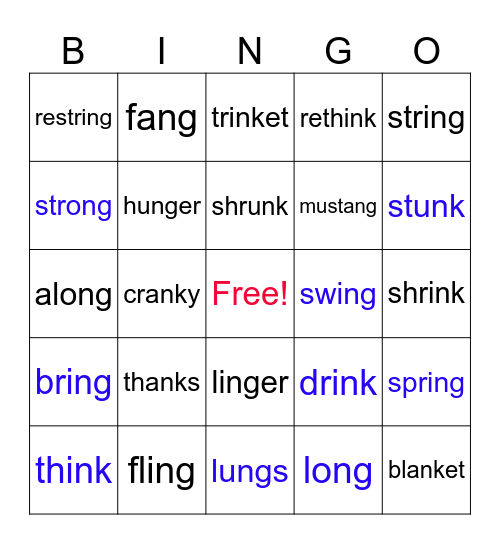 Unit 21 Spelling Words Bingo Card