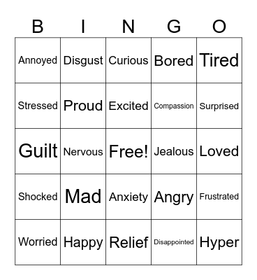 Feelings Bingo Card