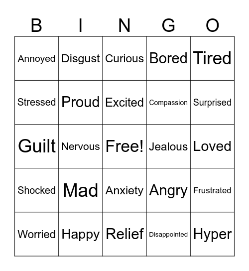 Feelings Bingo Card