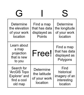 GIS Day Bingo Card