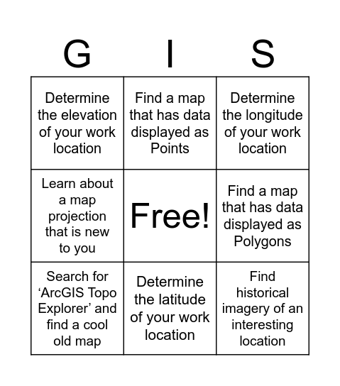 GIS Day Bingo Card