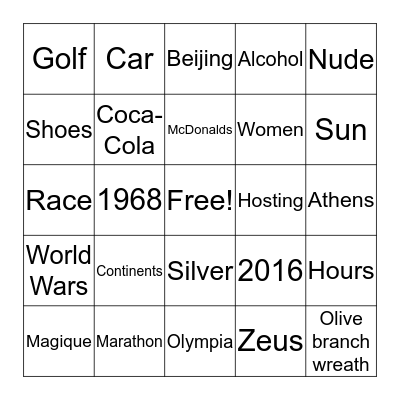 Olympic Trivia Bingo Card