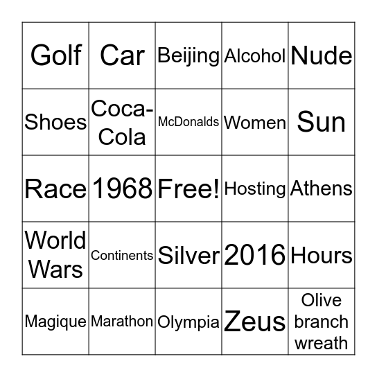 Olympic Trivia Bingo Card