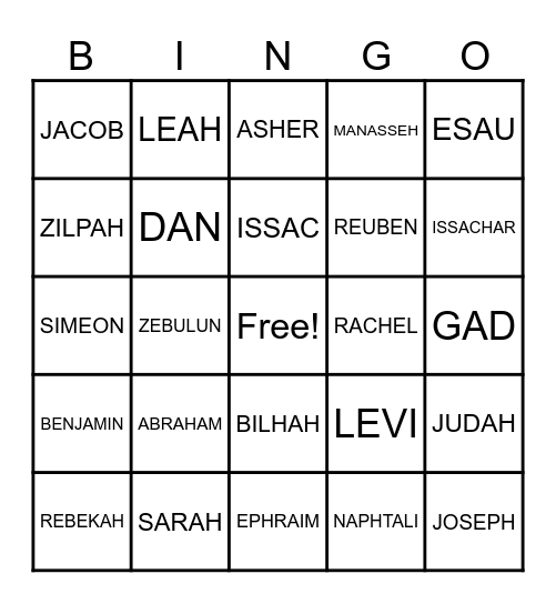 ABRAHAM AND SARAH (Family Tree) Bingo Card