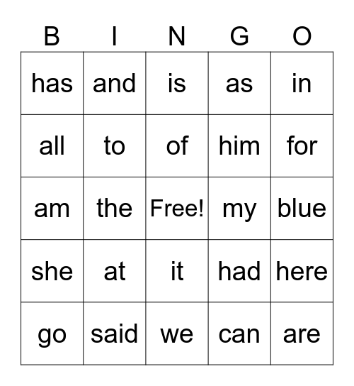 SIGHT WORDS Bingo Card