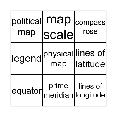 Map Terms Bingo Card