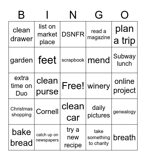 October Bingo Card