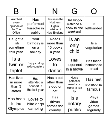 Employee BINGO Card