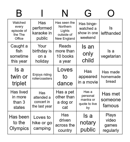 Employee BINGO Card