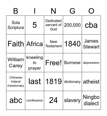 Reformation Sunday Bingo Card