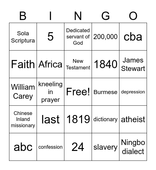 Reformation Sunday Bingo Card