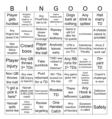 Cola Redzone Bingo Card