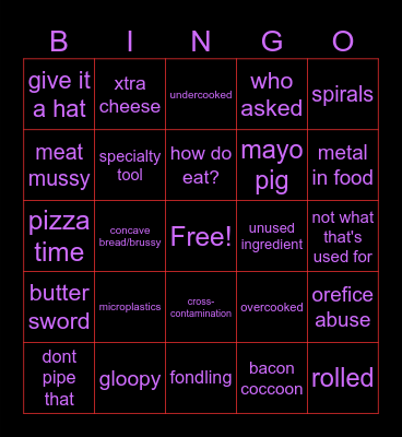 Cursed Cooking Bingo Card