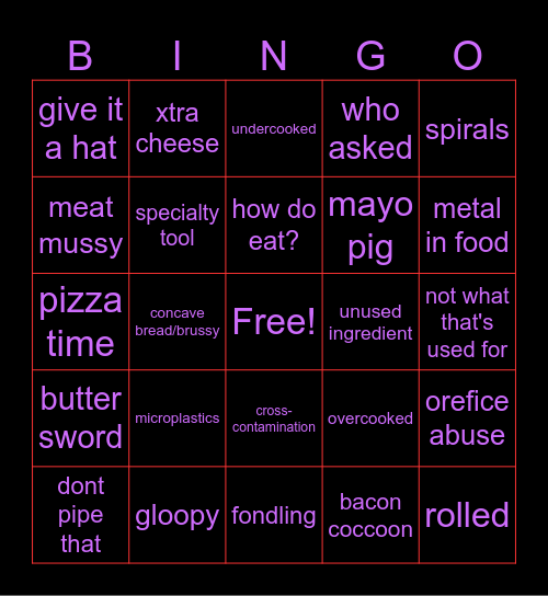 Cursed Cooking Bingo Card