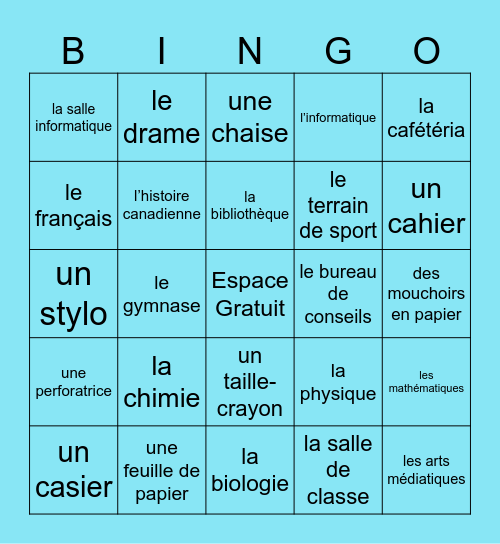 À l'école ! Bingo Card