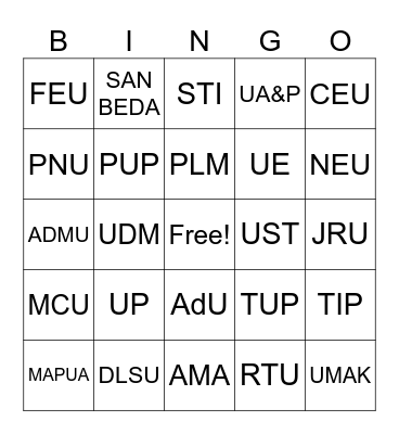 SCHOOL Bingo Card