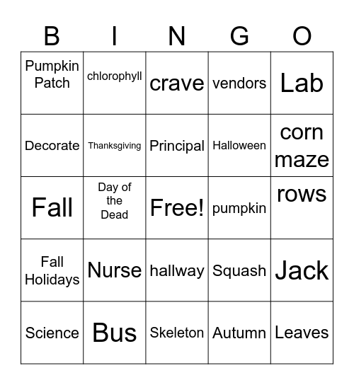 Fall Bingo Card