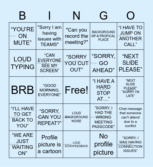 TEAMS CALL BINGO Card