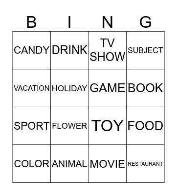 BINGO Favorites Bingo Card