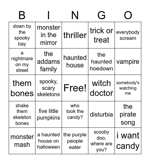 Halloween Singo Bingo Card