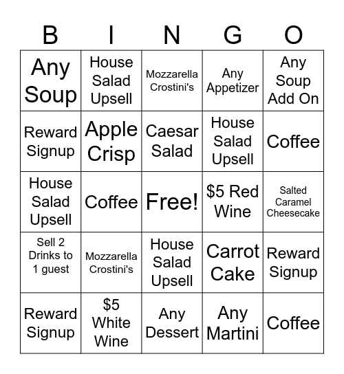 PASTA PROMO BINGO Card