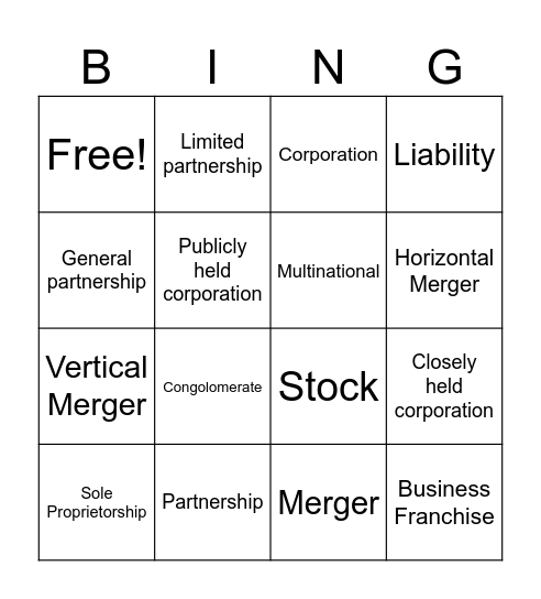 Business Organization Bingo Card