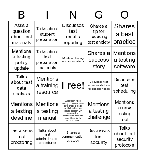 STAAR Bingo Card