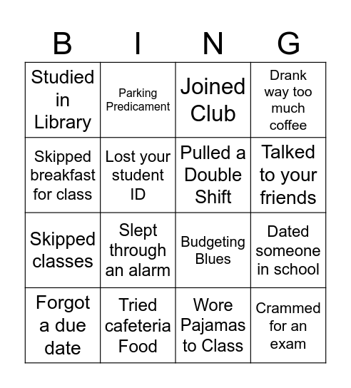 #ADAYINSUNWAYCOLLEGEJB Bingo Card