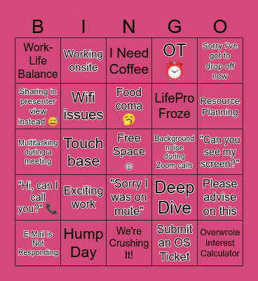 work work work work work! Bingo Card