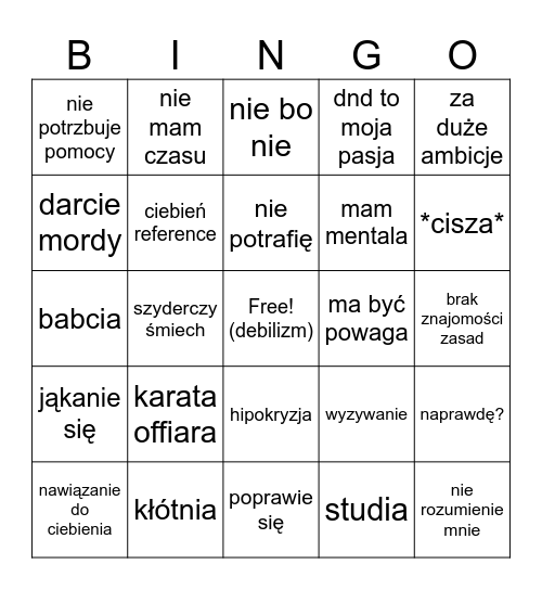 rozmowa z filipem Bingo Card